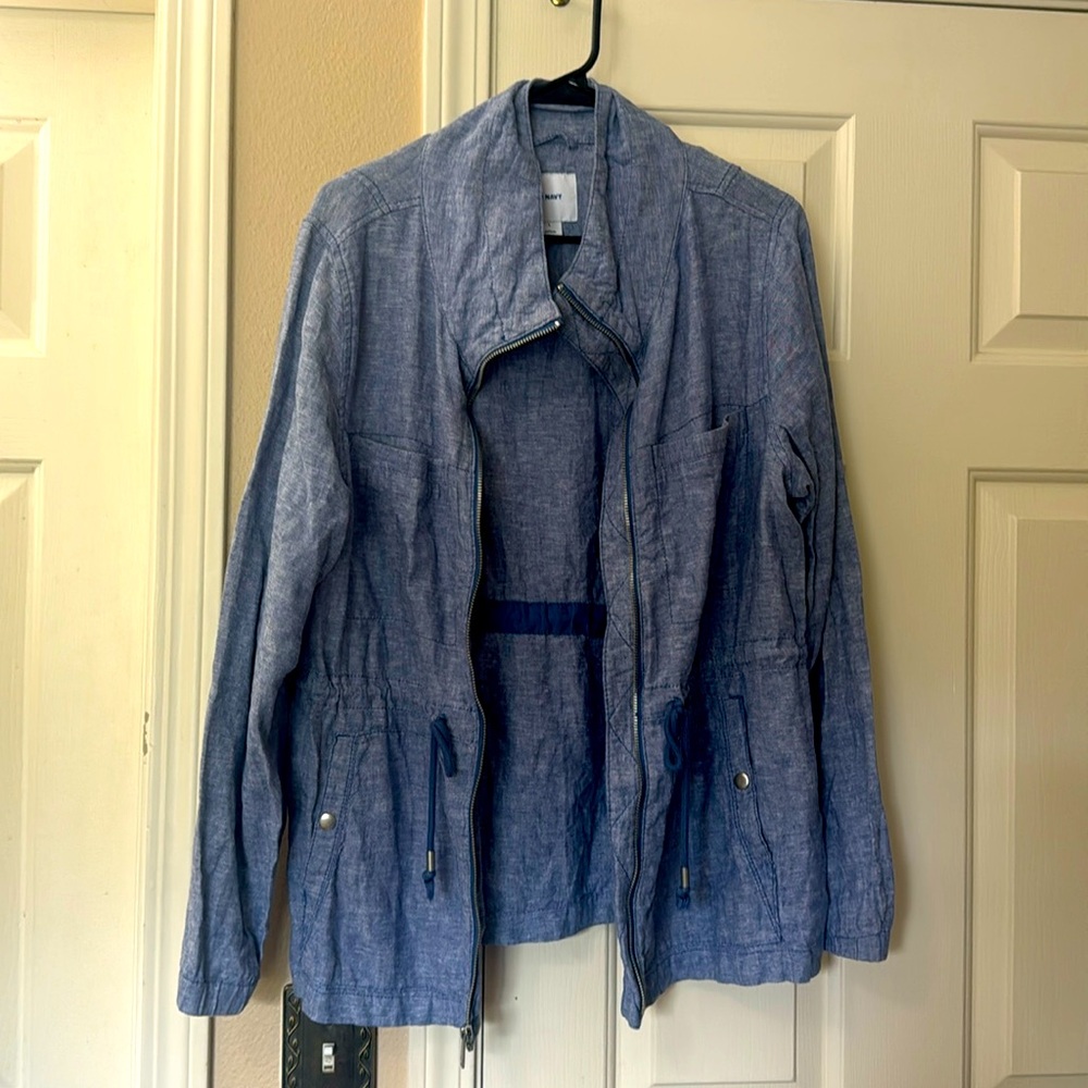 Old Navy Blue Linen Collar zip sweater
